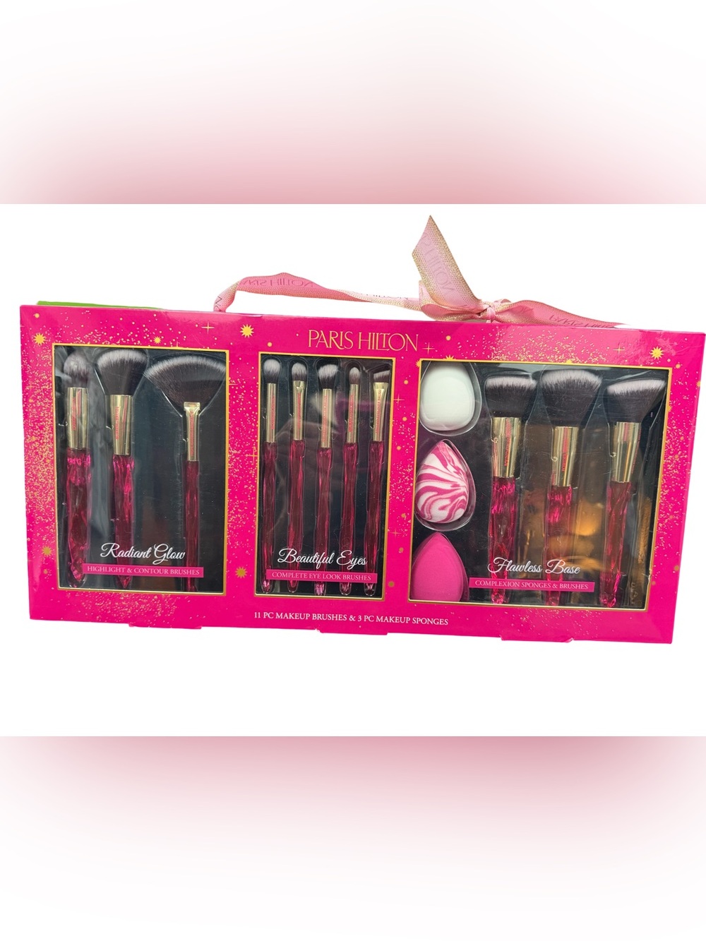 Paris Hilton NWT 3 Pc Gift Set Make-Up Brushes Lip Sticks & Body Oil Collection